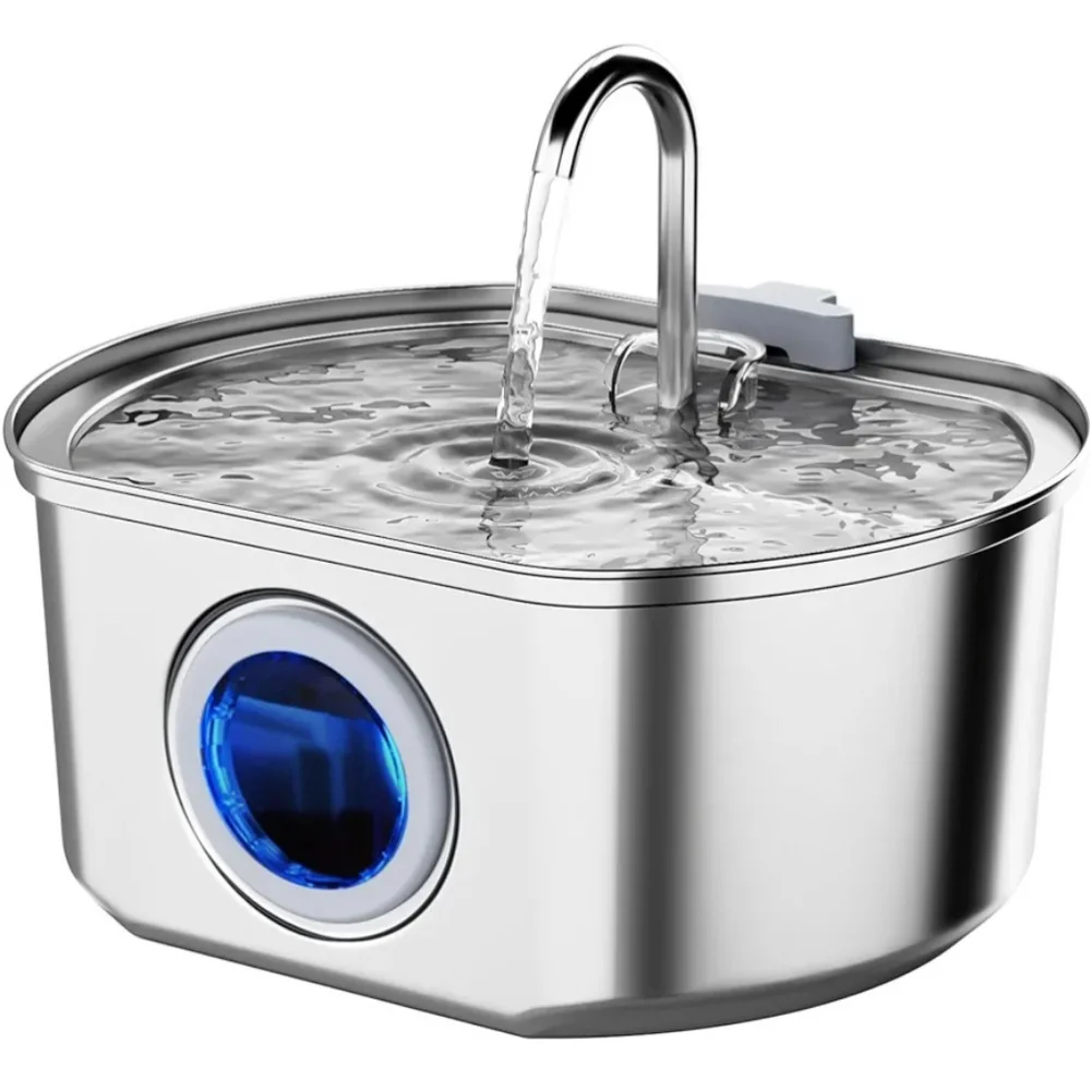 Stainless Steel Pet Water Fountain with Blue LED